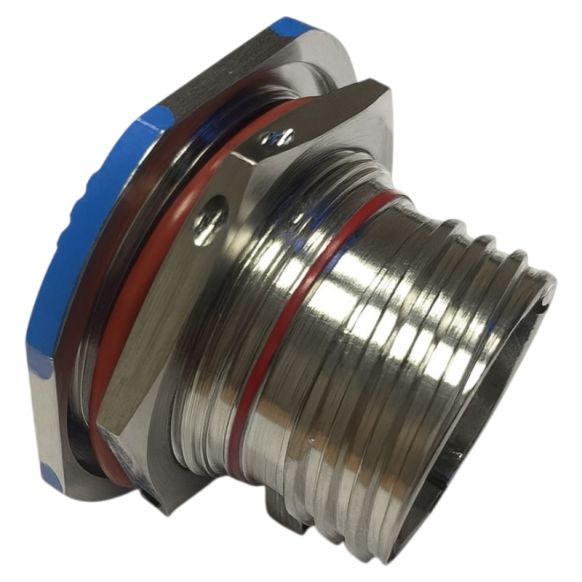 Side view of Amphenol D38999 Series III Jam Nut Receptacle in Stainless Steel finish (Part Number: D38999/24KE06PN)