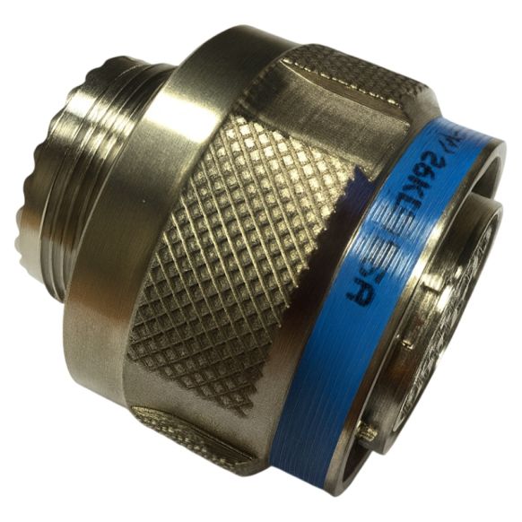 Side view of Amphenol D38999 Series III Free Cable Plug in Stainless Steel finish (Part Number: D38999/26KE06PN)