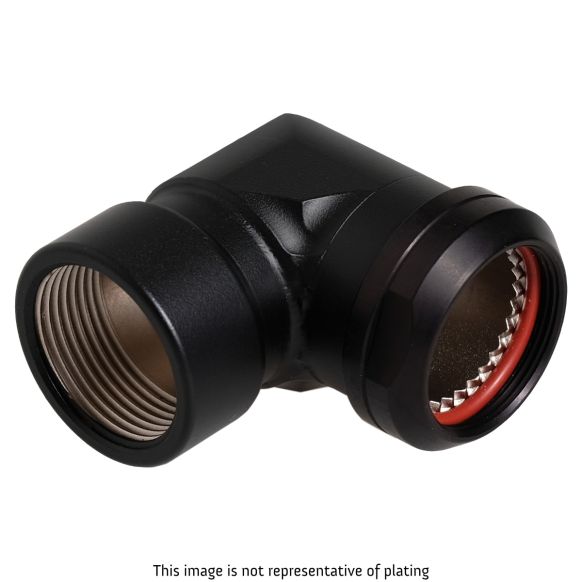 Front view of EMCA 90 Degree M Thread Adaptor in Black Hybrid finish